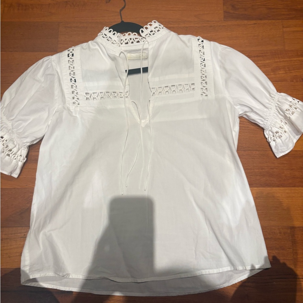 White Boxy Embellished Blouse with Mandarin Collar and skirt